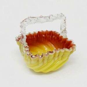 Antique Persimmon Hand Blown Glass Basket