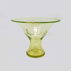Uranium Art Glass Bowl With Hand Cut Floral Design
