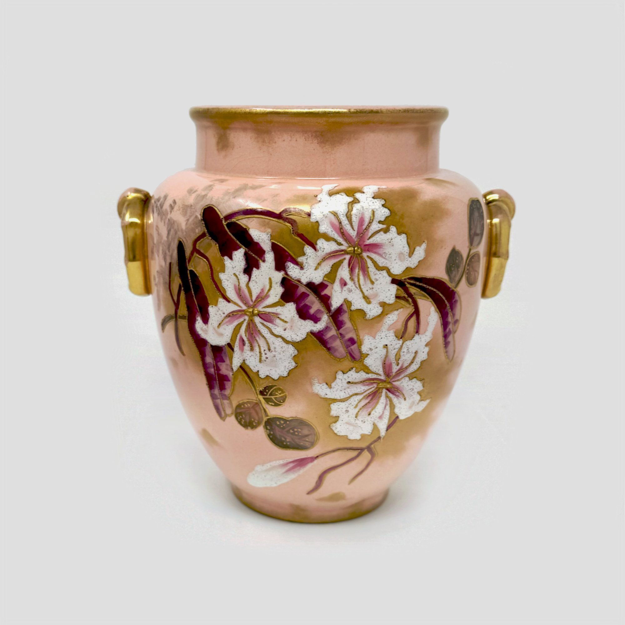 Antique Royal Bonn Franz Anton Mehlem Porcelain Floral Vase Pink Gold 7.5" (c. 1890–1920)