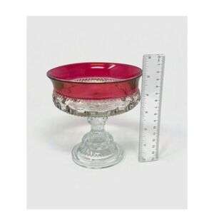 Kings Crown Ruby Red Thumbprint Glass Candy Dish Compote c.1960s