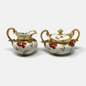 Poppy Cream & Sugar Hand Painted By Pickard