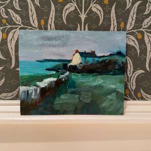  Original 8x10 Oil Painting - "Coastal Cottage" - Impressionist Seaside Landscape 