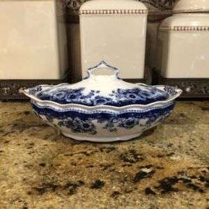 Antique Royal Doulton Sutherland Flow Blue Soup Tureen