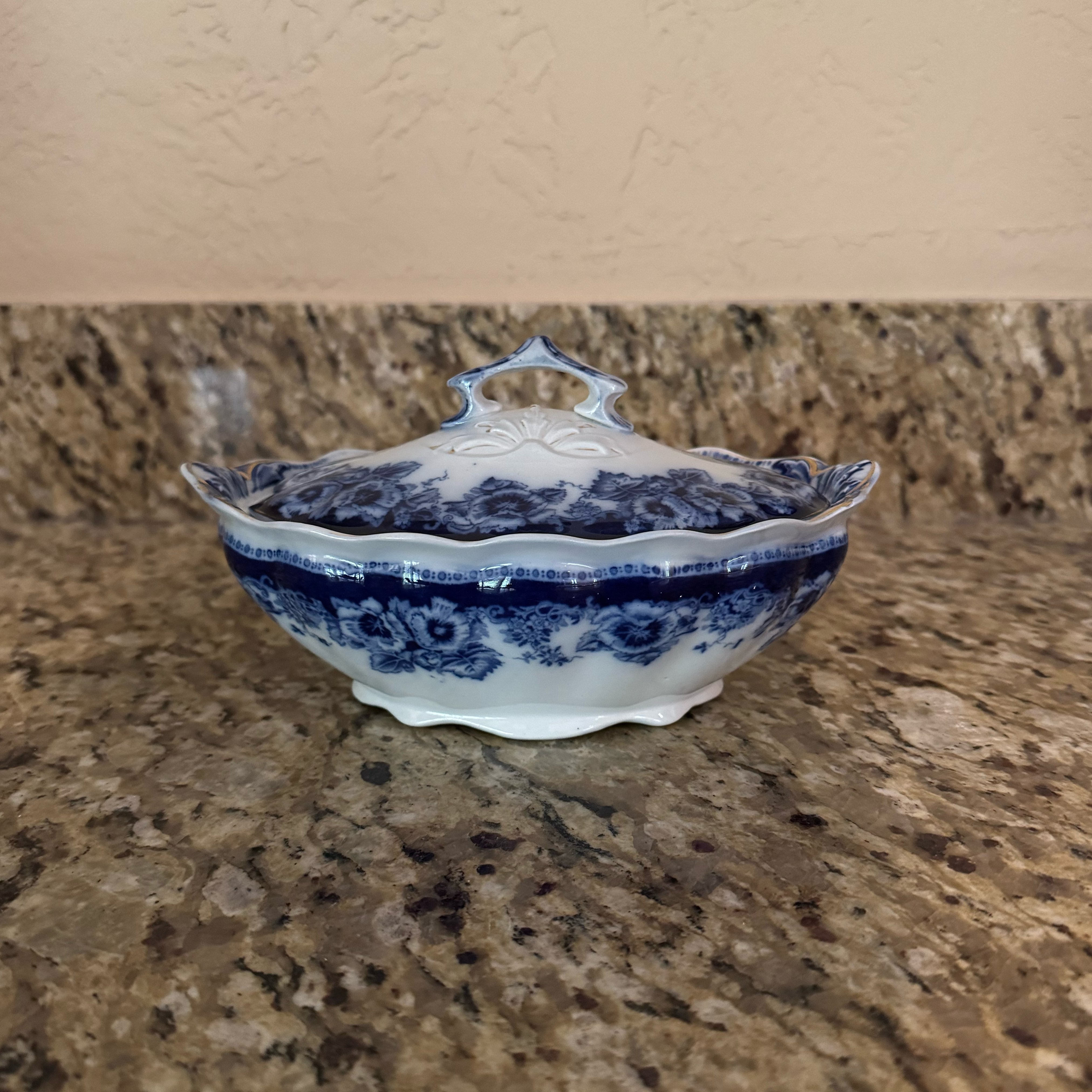 Antique Royal Doulton Sutherland Flow Blue Gravy Tureen
