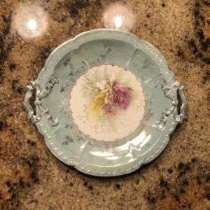 Antique Porcelain Cookie / Cake Serving Plate With Ribbon Bow Handle