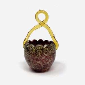 Tortoise Shell Art Glass Basket With Thorn Handel