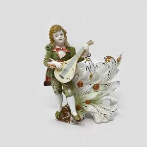 Antique German Bisque Figural Bud Vase 9-Inch Boy with Lute