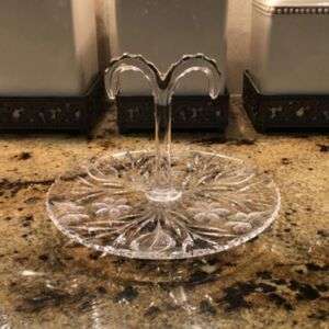 Pairpoint Murillo Butterfly Flower Cut Glass Handled Tray