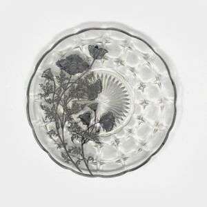 Silver Overlay Poppy Flowers 11 inch Glass Plate