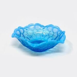 Antique Fenton 1909 Blue Opalescent Honeycomb And Clover Fluted Crimped Bowl