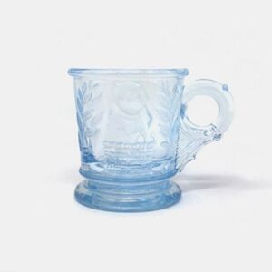 Vintage Mosser "Cat On Nest Dog On Drum" Blue Glass Child's Mug