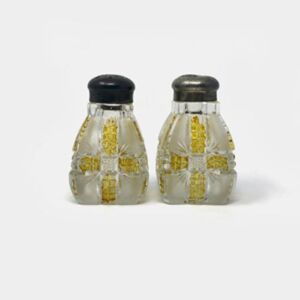 Antique EAPG Dalzell Gilmore Amberette Crystal Frosted With Amber Shakers	