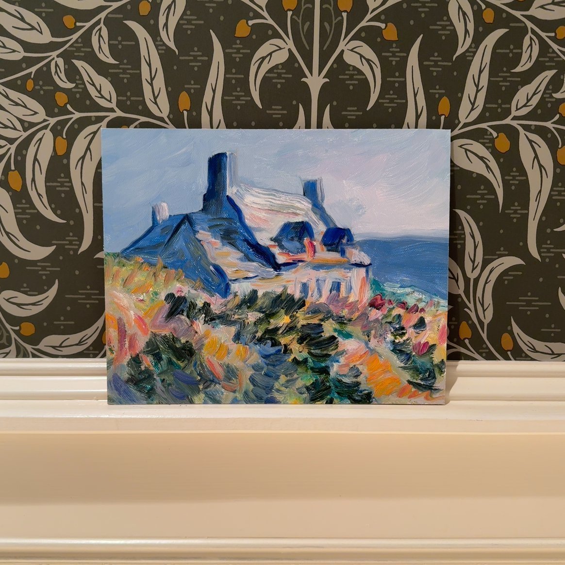 Original Coastal Cottage Oil Painting 8x10, Impressionist Ocean Landscape