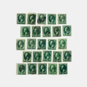 Set Of 25 Antique Three Cent Used George Washington Stamps Scott # 