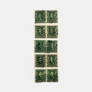 Set Of 5 Pairs Of Antique One Cent Used Benjamin Franklin Stamps