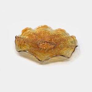Marigold Carnival Glass Ruffled Bowl With Grape Design