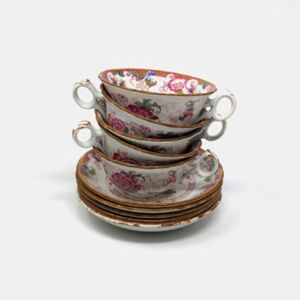 Set Of 5 Antique Cauldon England Tea Cups And Saucers