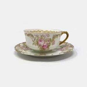 Antique Haviland Limoges Schleiger 488 Pink Roses Porcelain Tea Cup And Plate