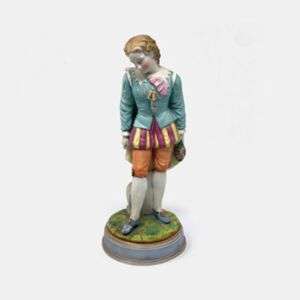 Antique 13" Bisque Porcelain Figurine – Young Gentleman in 18th Century Dress – Hand-Painted