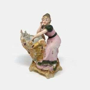 Bisque Woman Figurine Planter – 8" Hand-Painted