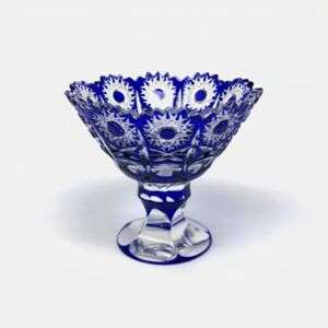 Antique Blue Cut Glass Compote