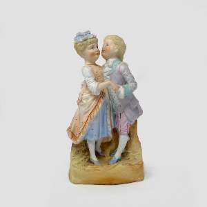Bisque Porcelain Figurine - Victorian Style Courting Couple - 8.5" Tall