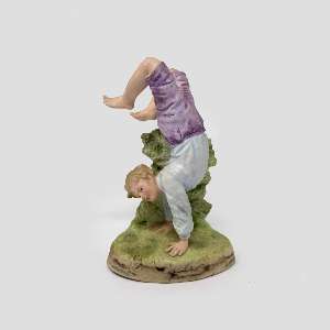 Antique Geman Bisque Gebruder Heubach Figurine - Acrobat Boy Handstand - 8.5"