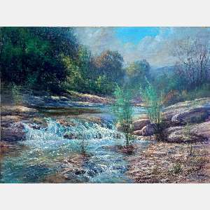 Vintage Acrylic Landscape River Painting On Canvas 24x18