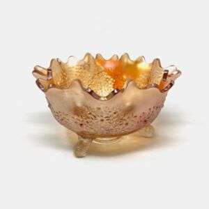 Fenton Carnival Glass Marigold Orange Tree Ruffled Footed Bowl