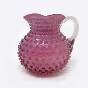 Antique Victorian Hobbs Brockunier Cranberry Glass Hobnail Pitcher - 7"