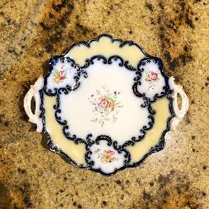 Antique Cauldon Place Works "Talbot Dessert" Bone China Yellow And Blue Platter