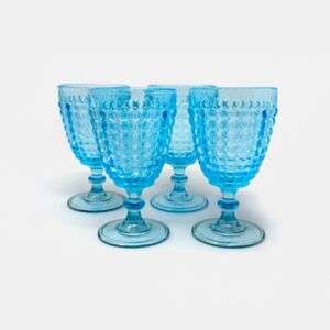 Set Of 4 L G Wright Blue Thousand Eye Glass Water Goblets