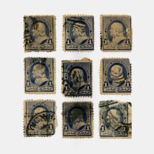Set Of 9 Antique 1c Benjamin Franklin US Stamps