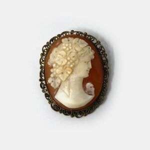 Antique Hand Carved Shell Cameo Broach Pin 