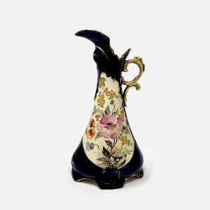 Antique GG International Austrian Hand Painted Cobalt Blue Floral Pitcher