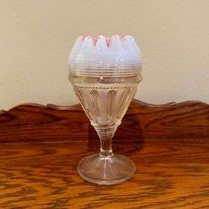 Antique EAPG Jefferson Glass Vase Bars and Beads French Opalescent with Cranberry Frit