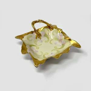 Antique Bawo & Dotter Elite Works Limoges France Nappy Handled Floral Dish