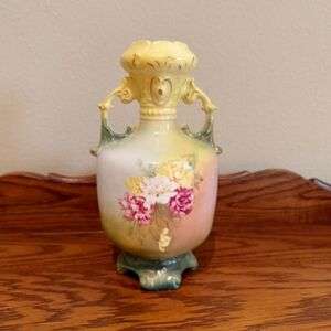 Antique Austrian Amphora Vase with Delicate Rose Decoration