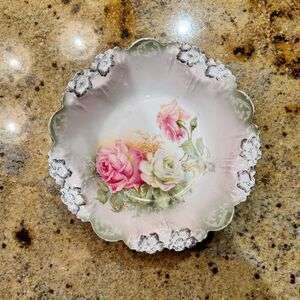 RS Prussia Icicle Mold 9.5” Bowl with Large Rose Decoration