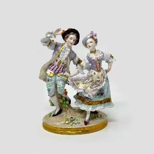 Sitzendorf German Porcelain Figurine - Dancing Rococo Couple - 8"