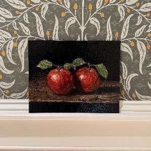 Original Still Life Apple Painting - Oil on Canvas Panel - Kitchen Art