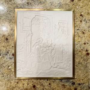 Ceramic Lithophane Plaque Backlit Scene Mother & Children 4.75" x 5.5"