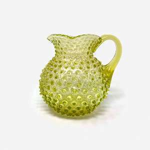 Antique Victorian Hobbs Brockunier Uranium Glass Hobnail Pitcher - 7"