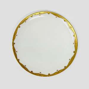 Pickard Hand Painted Etched Gold Scroll Rim Dinner Cabinet Plate, 8.75"
