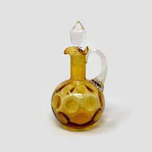 Antique Glass Thumbprint Coin Dot Cruet Reed Handle & Stopper 6.5"