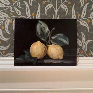 Lemon Dark Academia Still Life Oil Painting 
