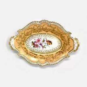 Antique Victorian Peach & Gold Porcelain Oval Serving Dish