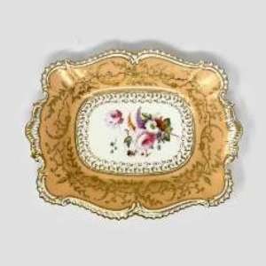  Antique Victorian Peach & Gold Porcelain Serving Dish 