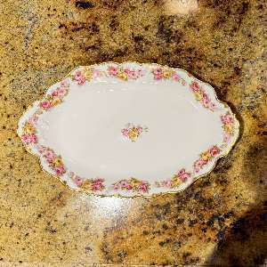 Elite Works Limoges 16” Oval Platter Pink & Yellow Roses Gold Trim c. 1896-1920