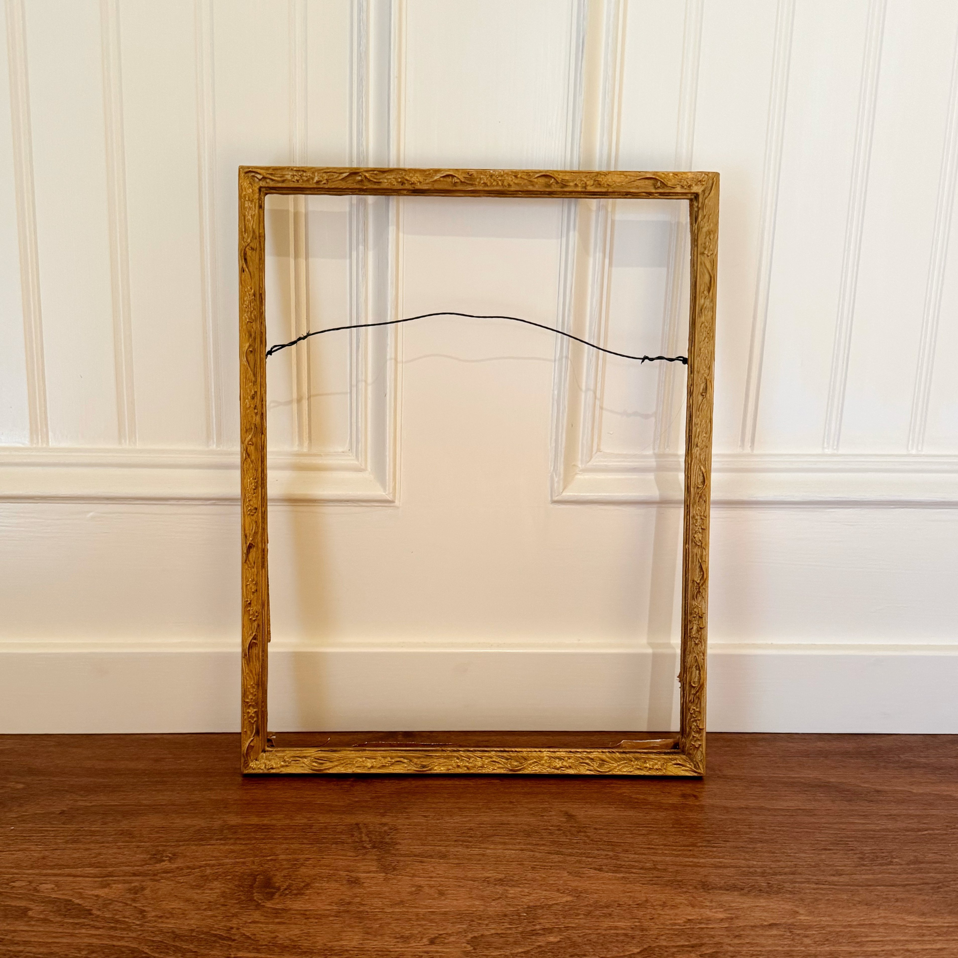 Vintage Gold Painted Wood Picture Frame | Molded Floral Detailing 